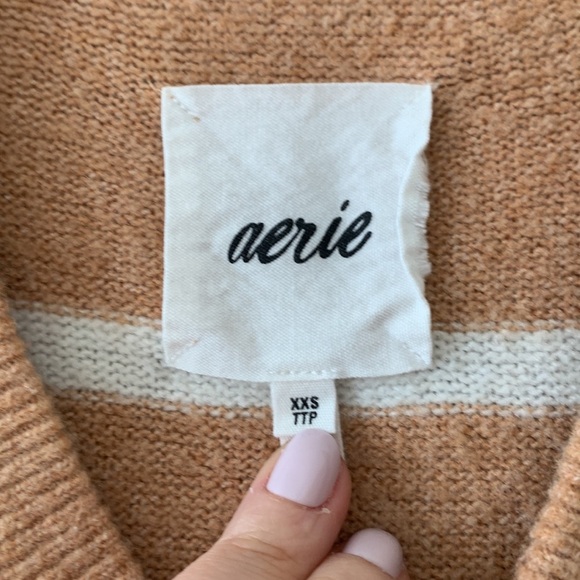 AERIE V NECK STRIPED SWEATER XXS OVERSIZED - Picture 3 of 5